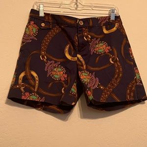 Lauren Ralph Lauren Navy Shorts with Brown and Multicolor Chain Print